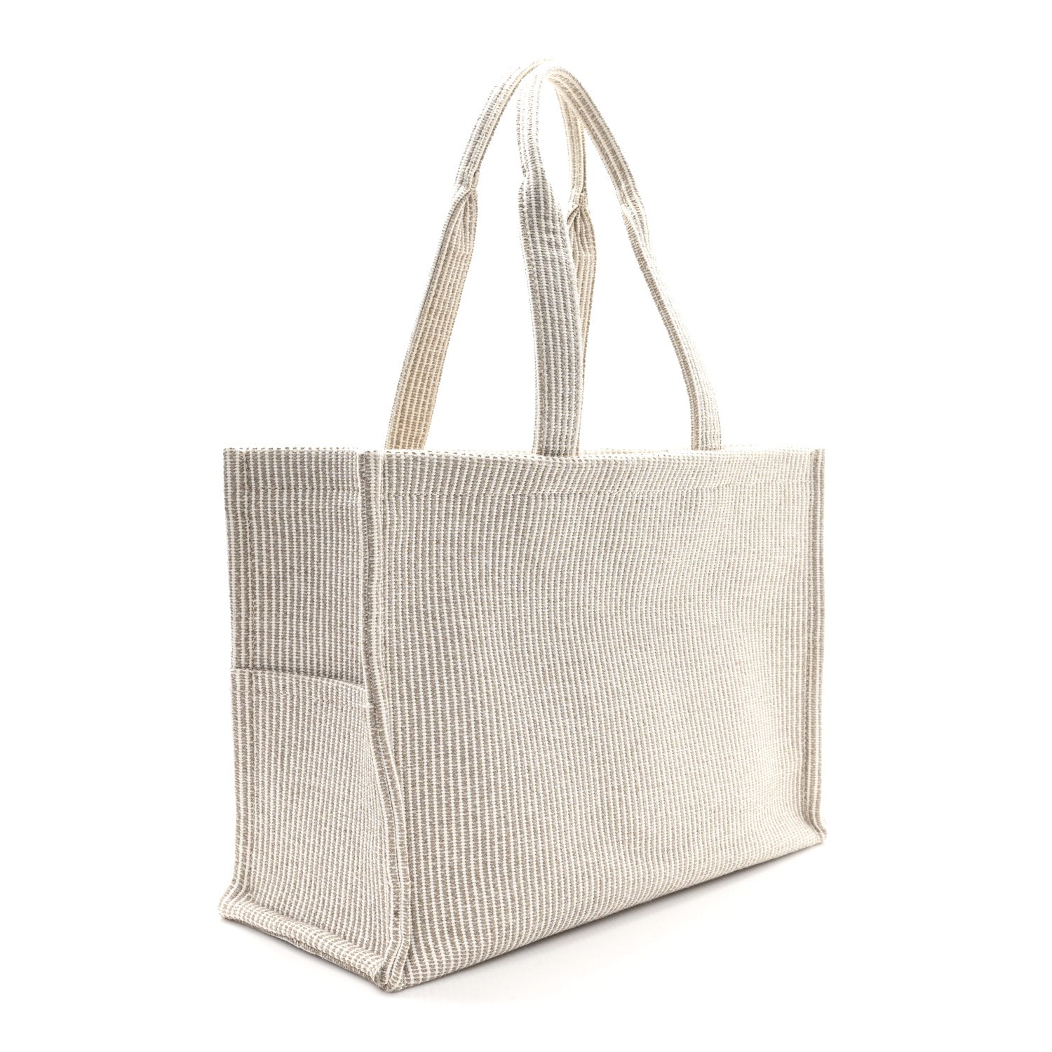 Celine Canvas Calfskin Striped Triomphe Large Cabas Beige 3 of 10