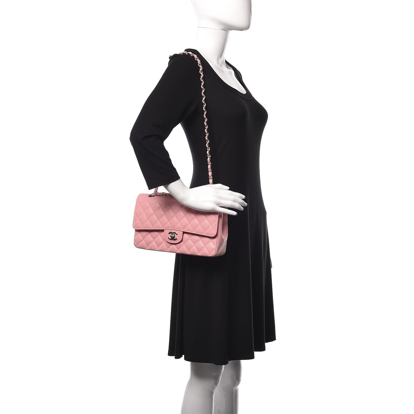 Caviar Quilted Medium Double Flap Pink