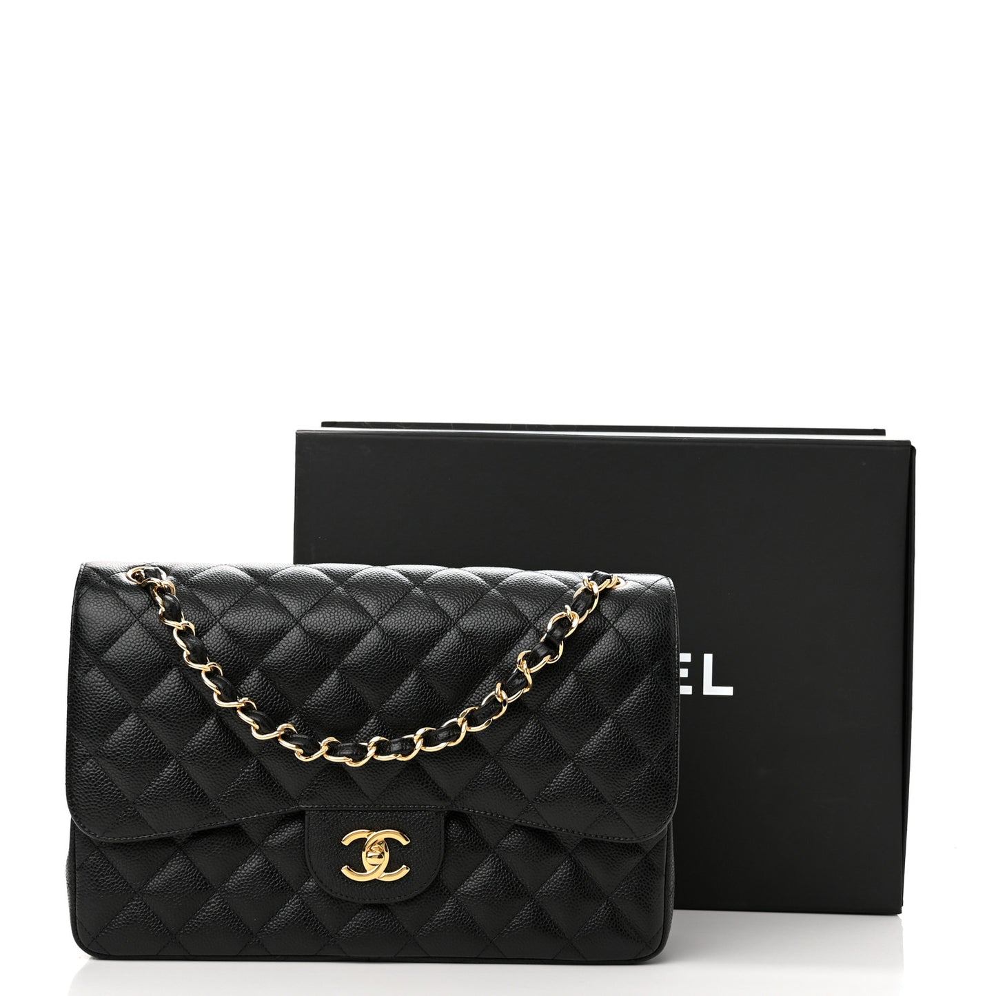 Caviar Quilted Jumbo Double Flap Black