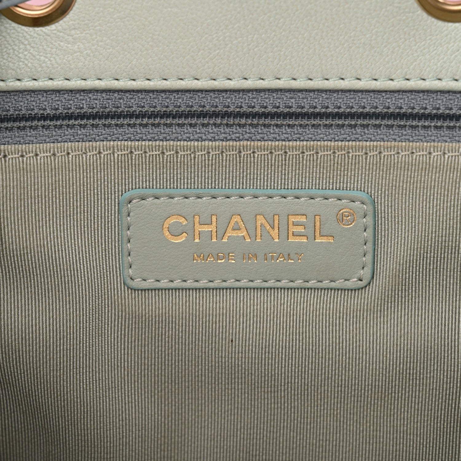Chanel Goatskin Quilted Duma Drawstring Backpack Green Blue Pink 6 of 14