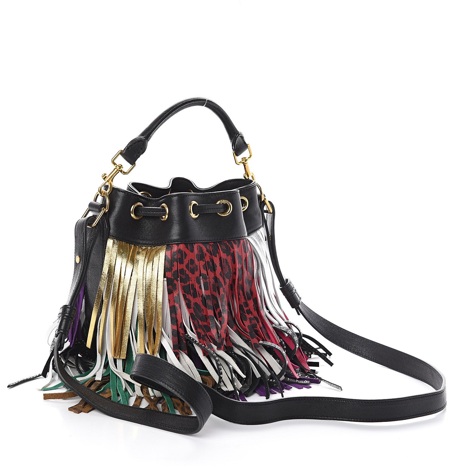 Saint Laurent Calfskin Small Emmanuelle Fringe Bucket Bag Multicolor 2 of 8