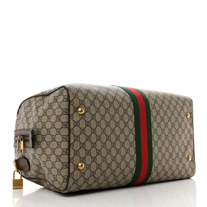 Gucci GG Supreme Monogram Textured Dollar Calfskin Web Medium Ophidia Carry-On Duffle Bag Beige Ebony New Acero 3 of 9