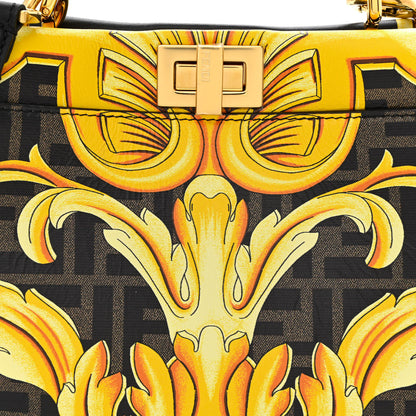 Fendi X VERSACE Vitello Seta Nappa Fendace FF Baroque Mini Peekaboo Iconic Satchel Tobacco Black Gold 8 of 10