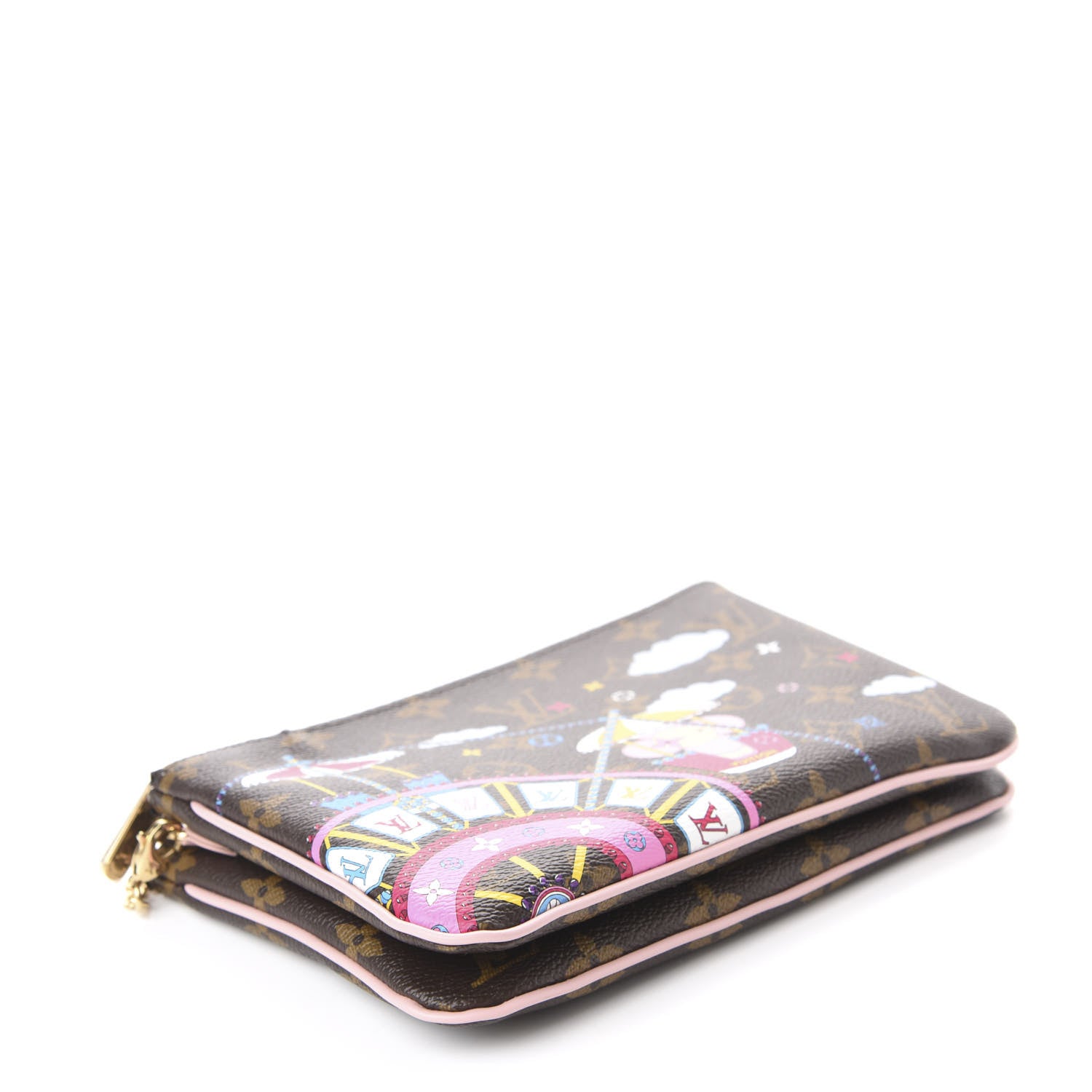 Louis Vuitton Monogram 2020 Christmas Animation Big Wheel Double Zip Pochette Rose Ballerine 4 of 10