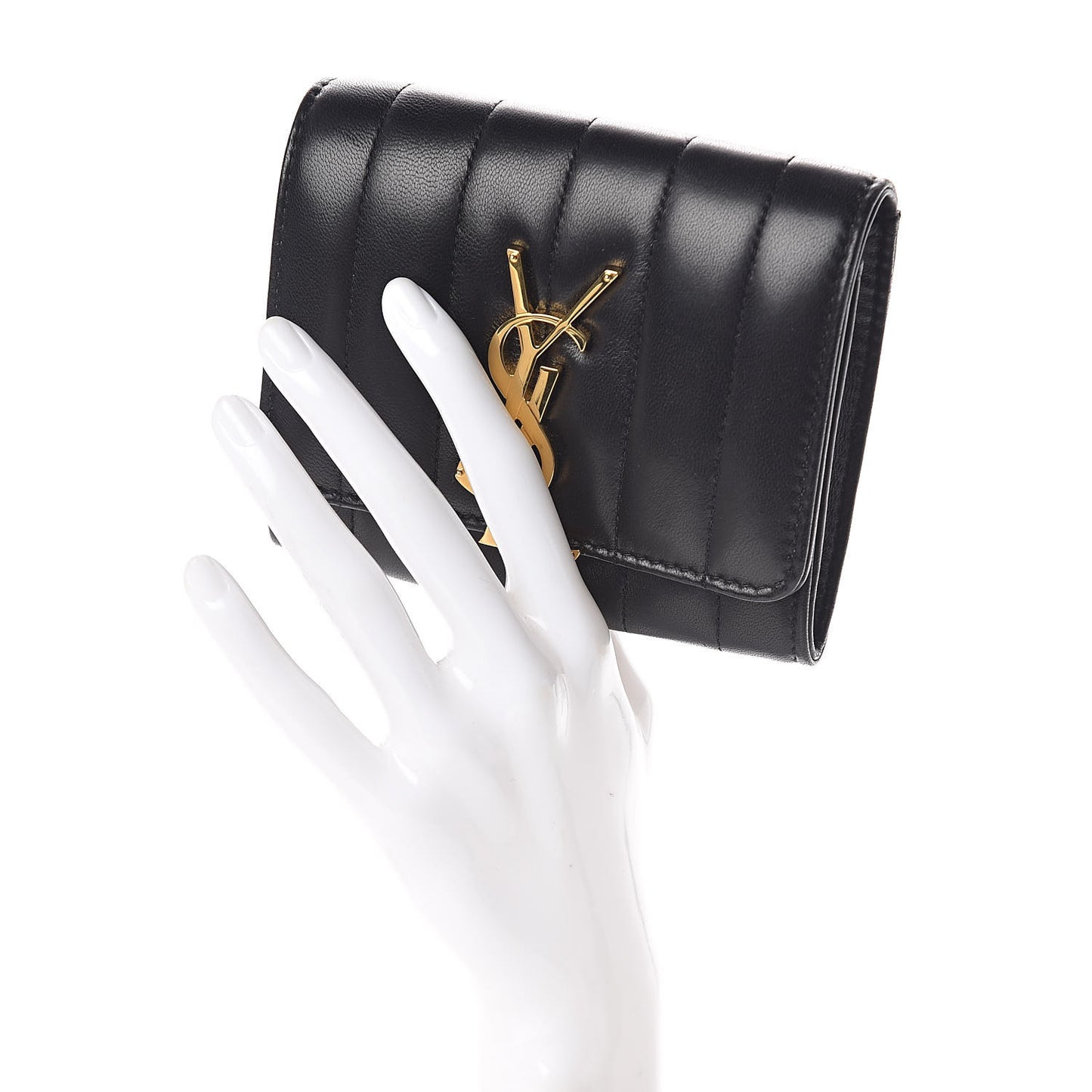 Lambskin Matelasse Monogram Vicky Tri-Fold Wallet Black
