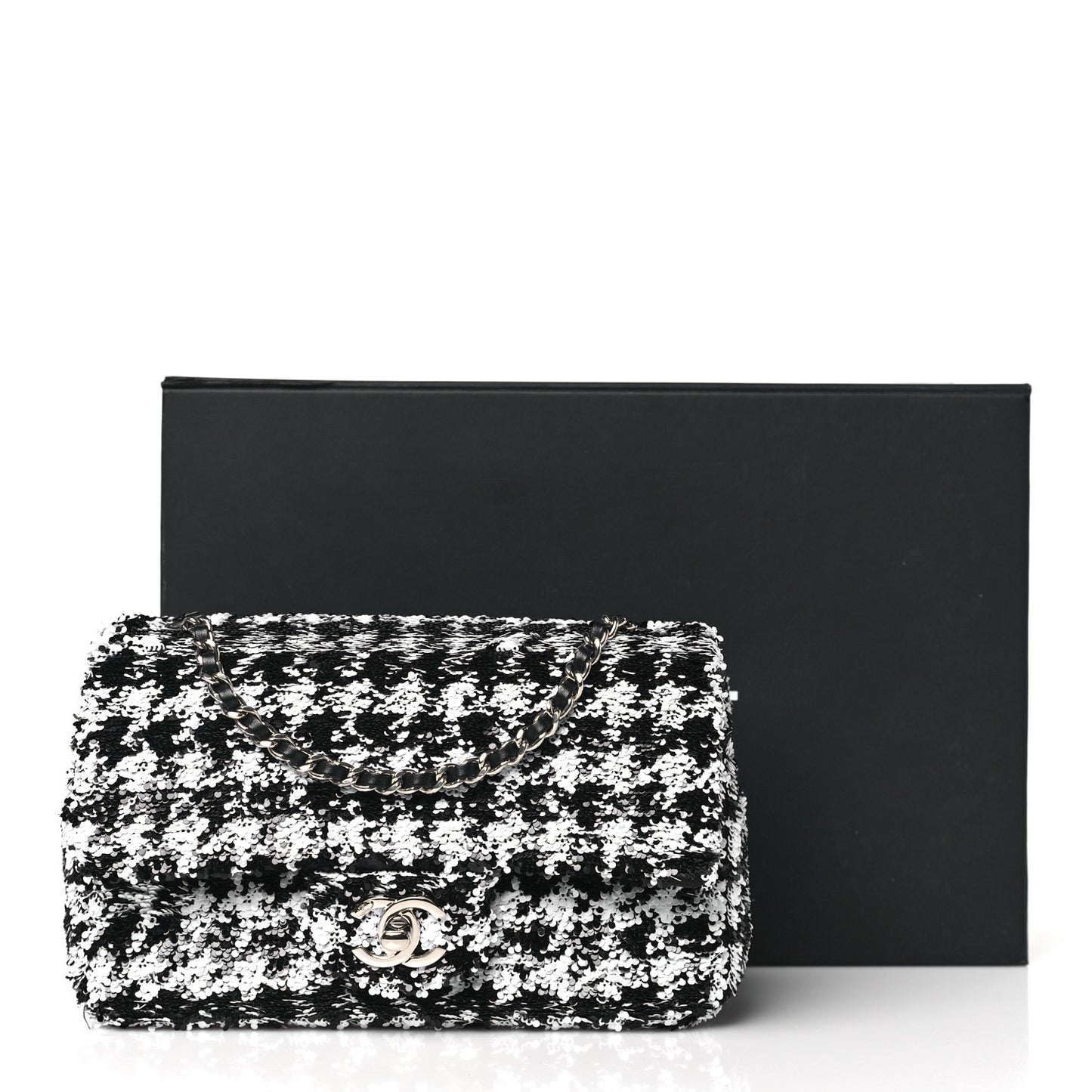 Sequin Mini Houndstooth Rectangular Flap Black White