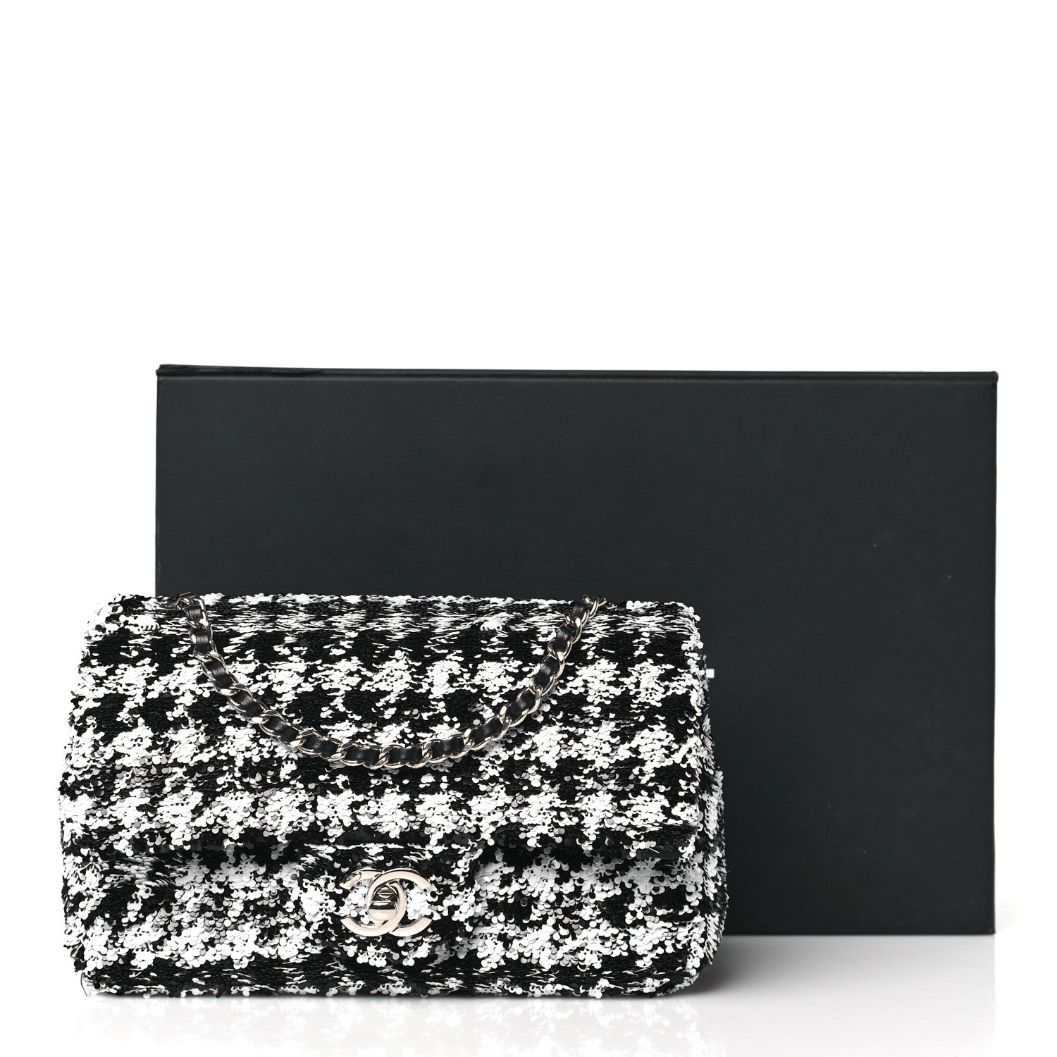 Chanel Sequin Mini Houndstooth Rectangular Flap Black White 11 of 11