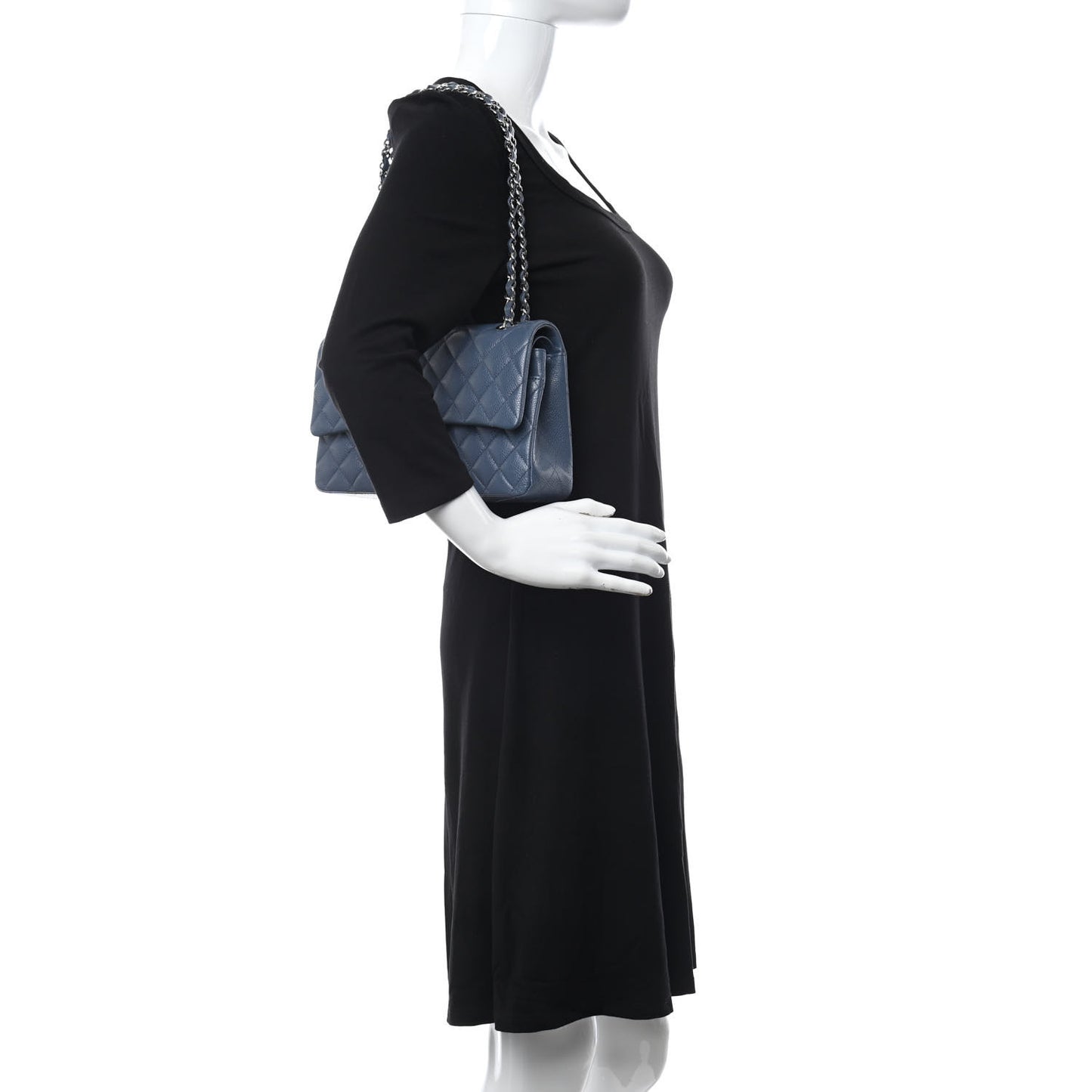 Caviar Quilted Medium Double Flap Blue