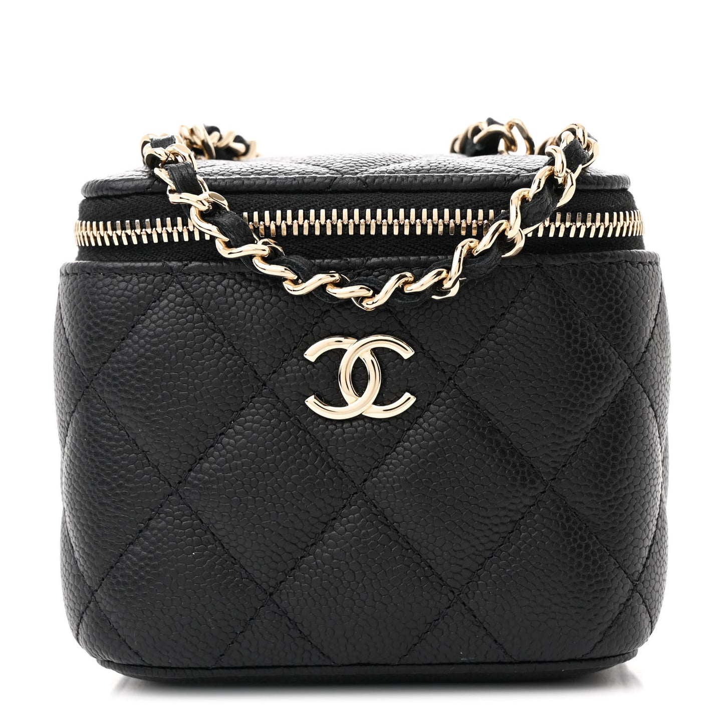 Caviar Quilted Mini Vanity Case With Chain Black