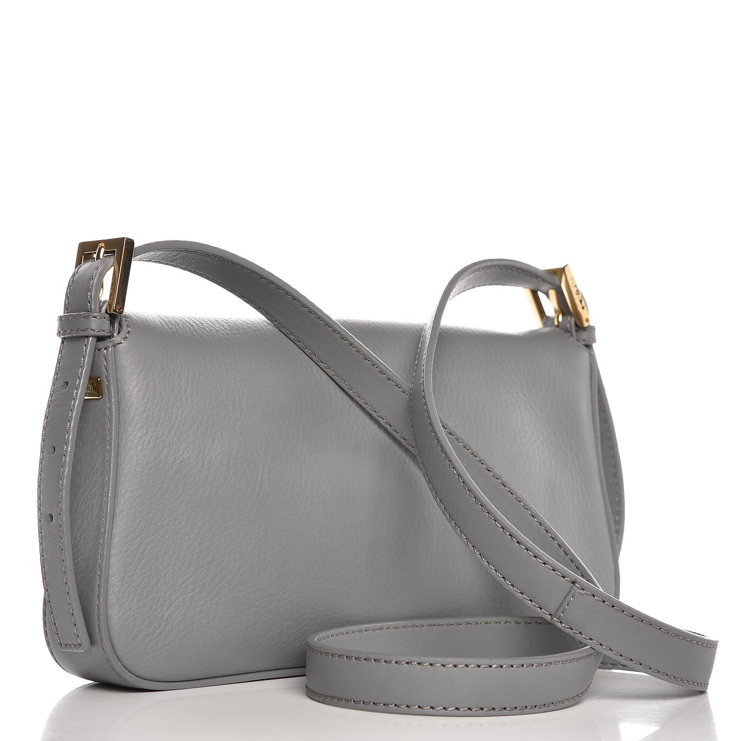 Fendi Vitello Enamel Interchangeable Strap Baguette Grigio 4 of 10
