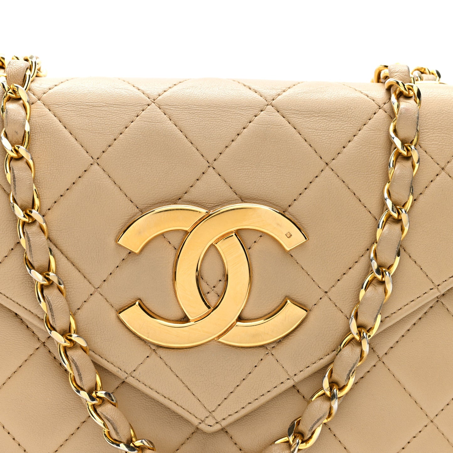 Lambskin Quilted Envelope Flap Beige