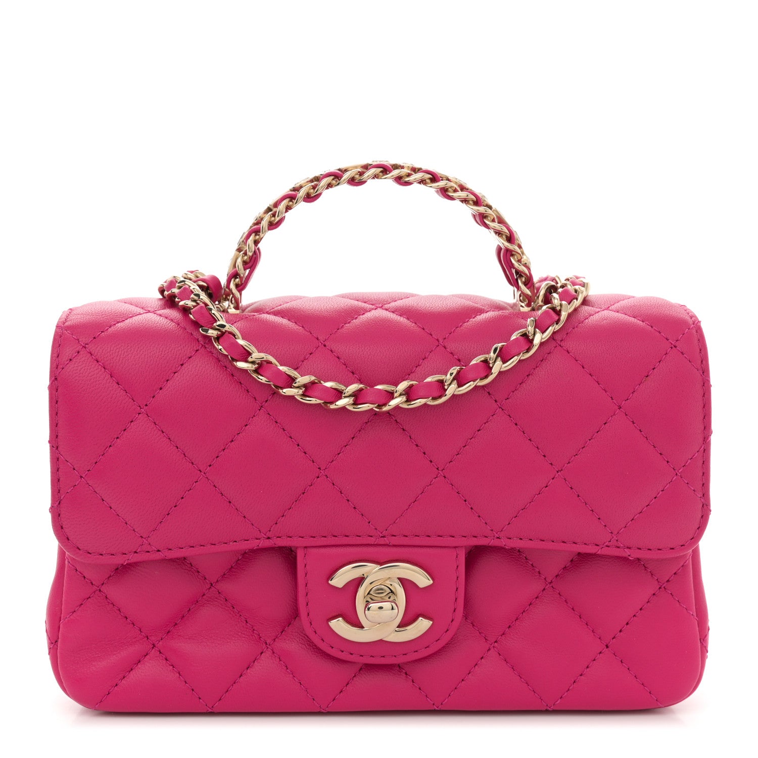 Chanel Lambskin Quilted Mini Crystal Top Handle Rectangular Flap Dark Pink 1 of 11