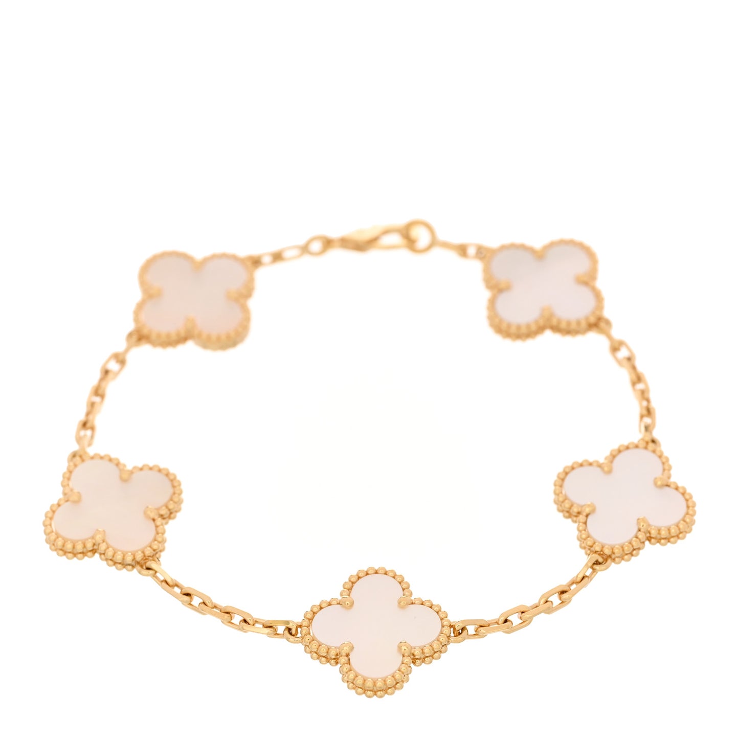 18K Yellow Gold Mother of Pearl 5 Motifs Vintage Alhambra Bracelet