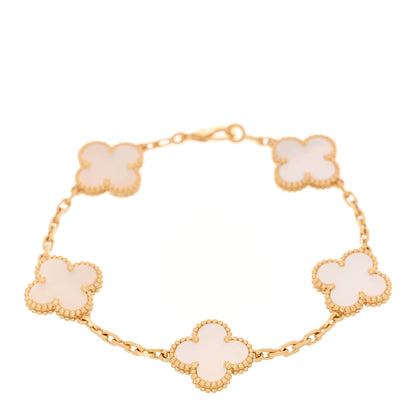 Van Cleef & Arpels 18K Yellow Gold Mother of Pearl 5 Motifs Vintage Alhambra Bracelet 1 of 5