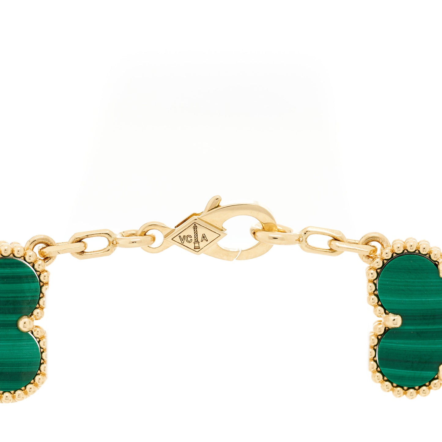 18K Yellow Gold Malachite 5 Motifs Vintage Alhambra Bracelet