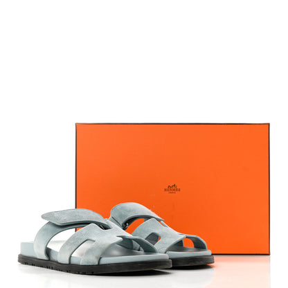 Hermes Suede Goatskin Womens Chypre Sandals 38 Vert D'eau 12 of 12