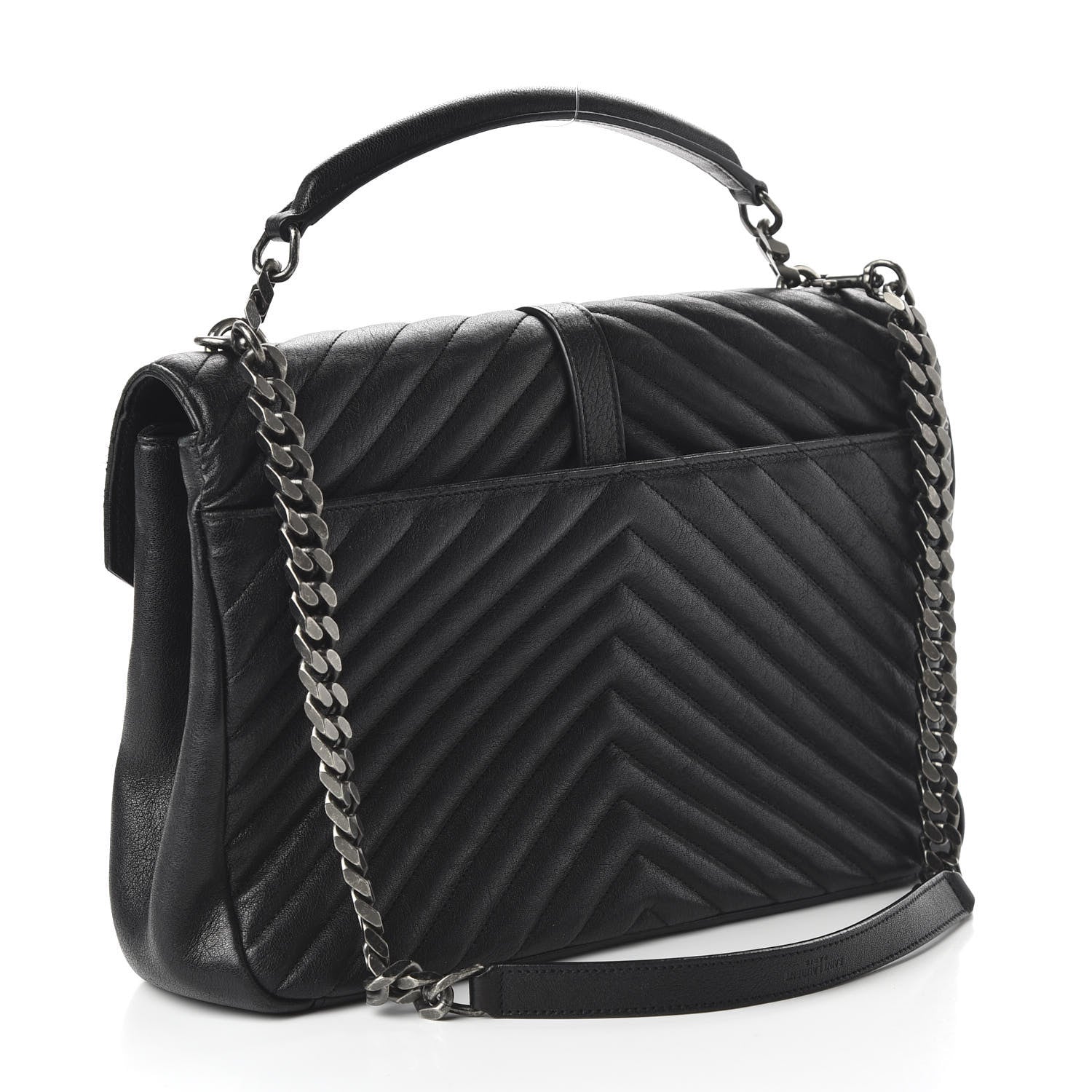 Saint Laurent Sheepskin Matelasse Chevron Monogram Large College Satchel Black 3 of 9