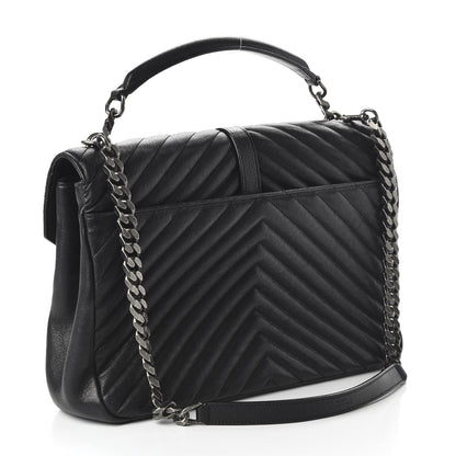 Saint Laurent Sheepskin Matelasse Chevron Monogram Large College Satchel Black 3 of 9