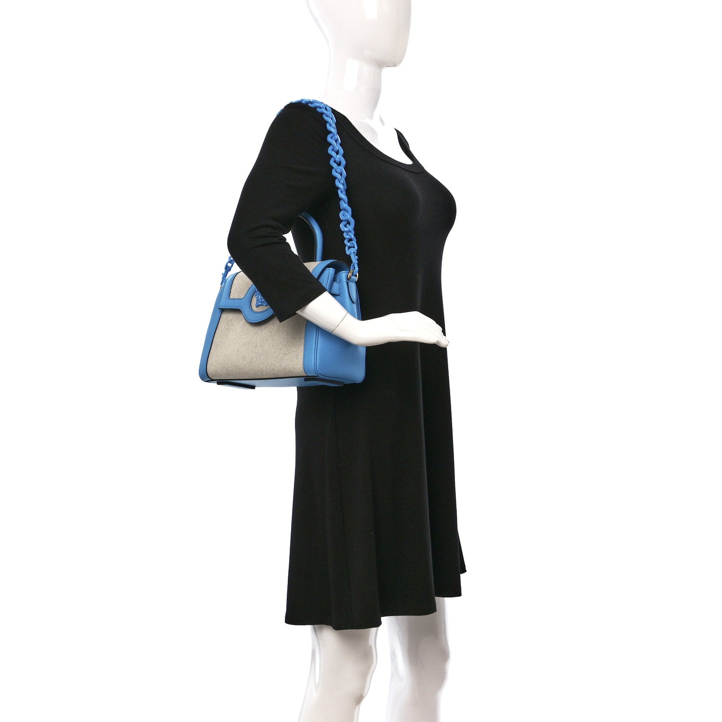 Grained Calfskin Canvas Medium La Medusa Chain Top Handle Handbag Rope Blue