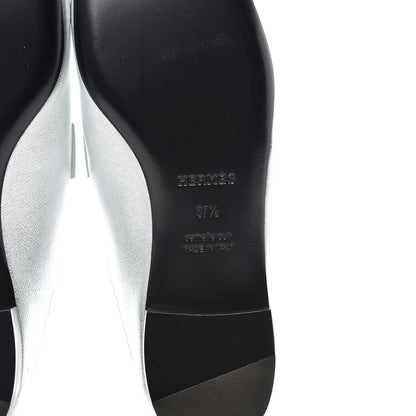Hermes Metallic Goatskin Rivoli Mules 37.5 Gris Argente 6 of 9