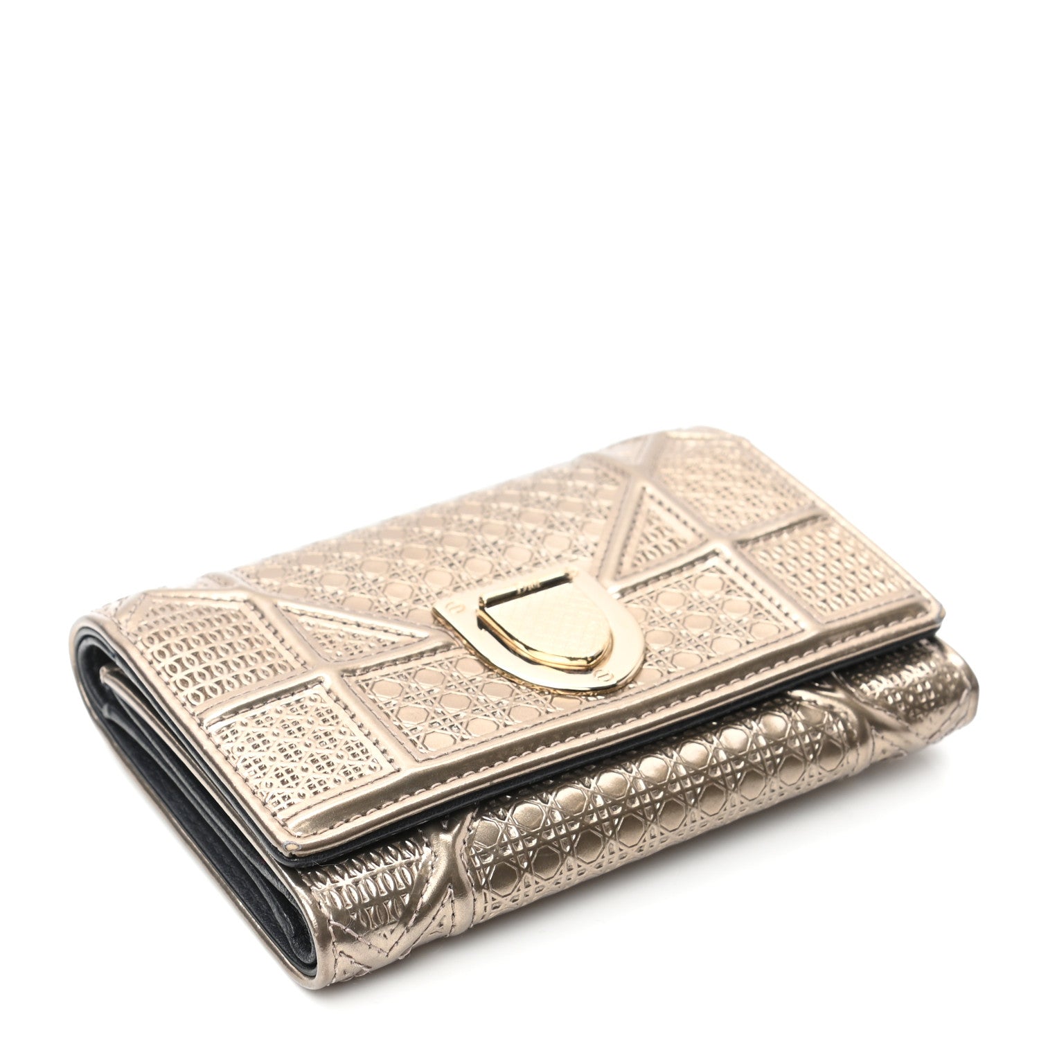 Christian Dior Metallic Patent Micro-Cannage Diorama Elancee Wallet Gold 4 of 7