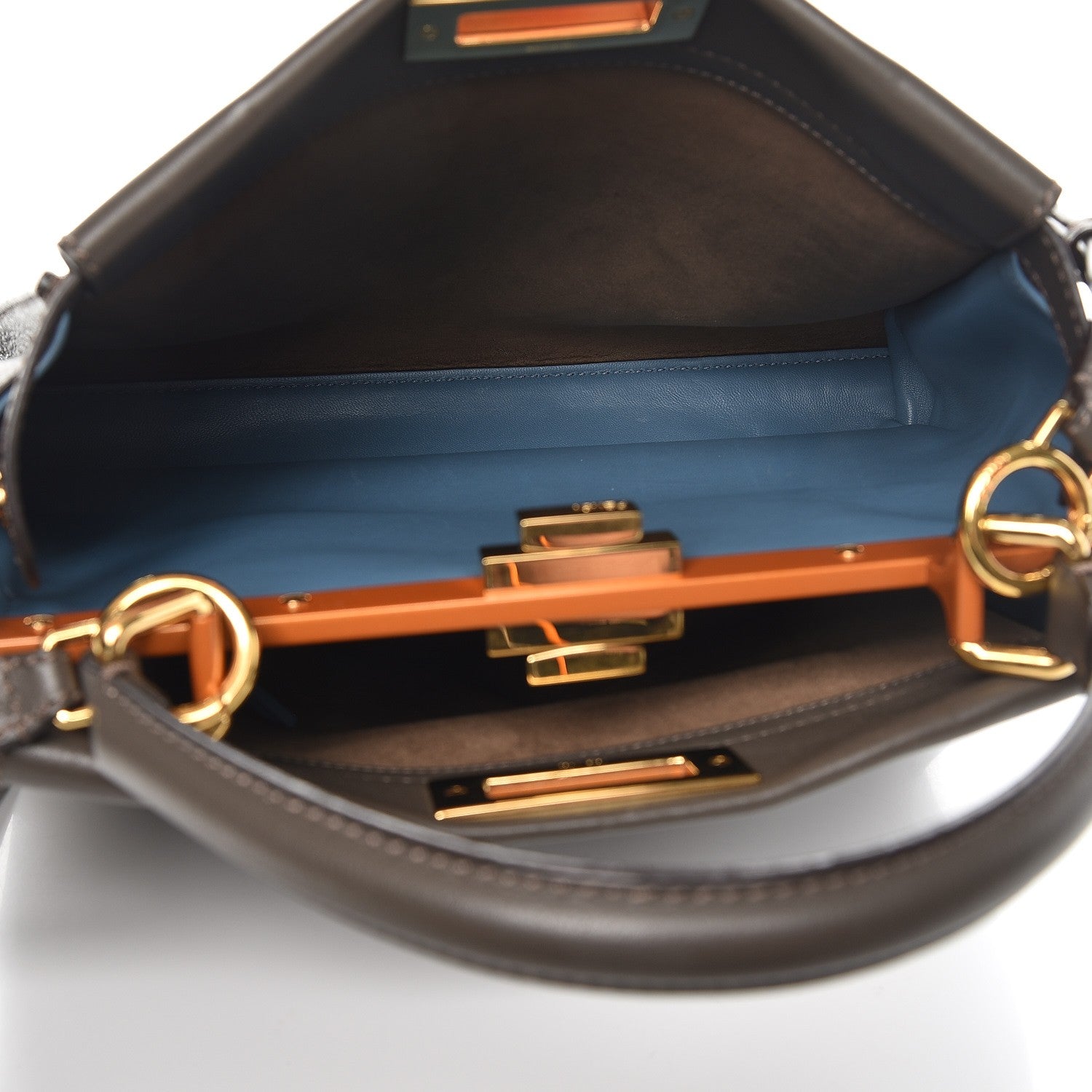 Fendi Vitello Seta Shiny Nappa Medium Peekaboo Iconic Satchel Carbone Blue 6 of 8