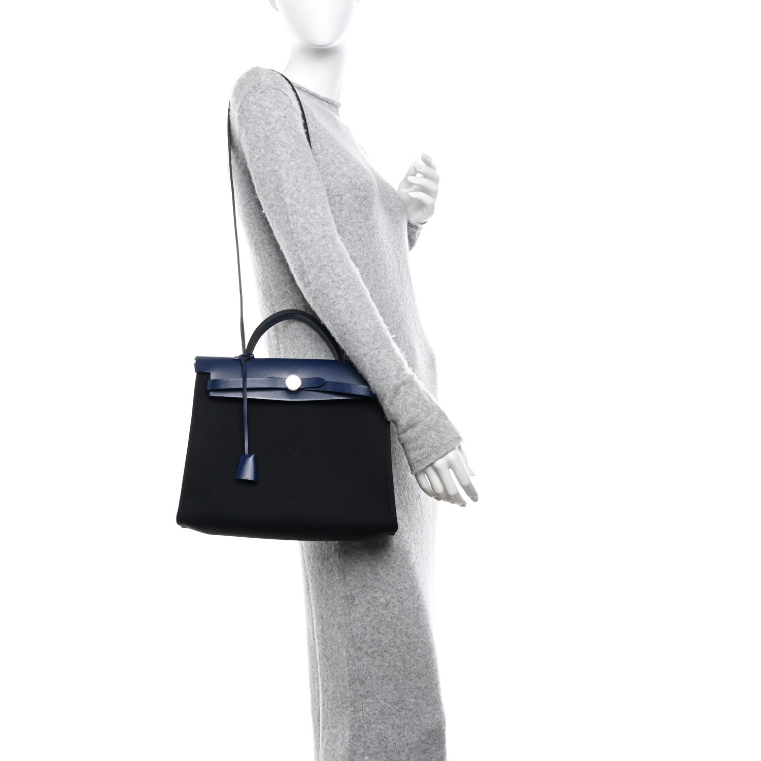 Hermes Military Toile Vache Hunter Herbag Zip 31 PM Black Bleu Saphir 2 of 14