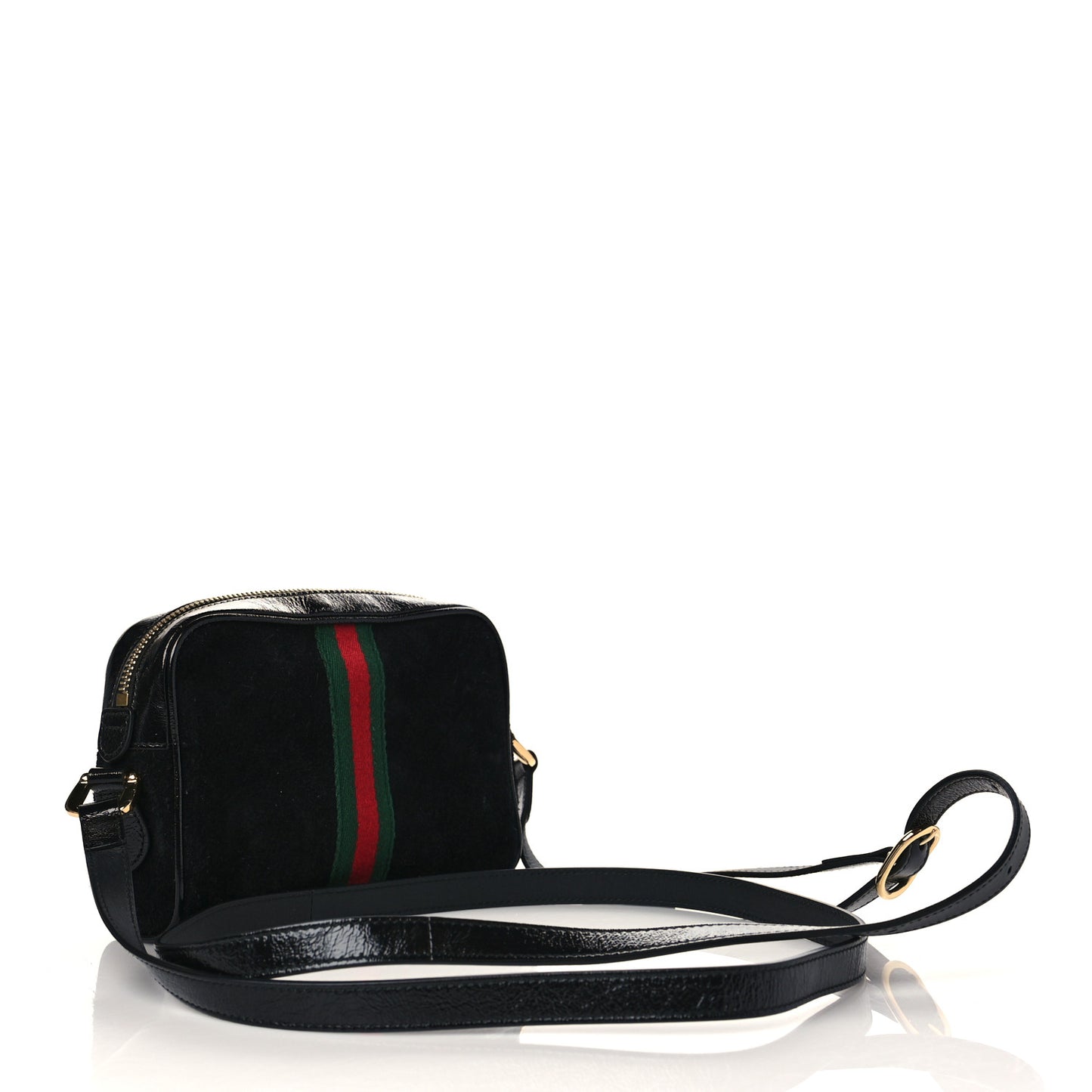 Suede Patent Web Mini Ophidia Shoulder Bag Black