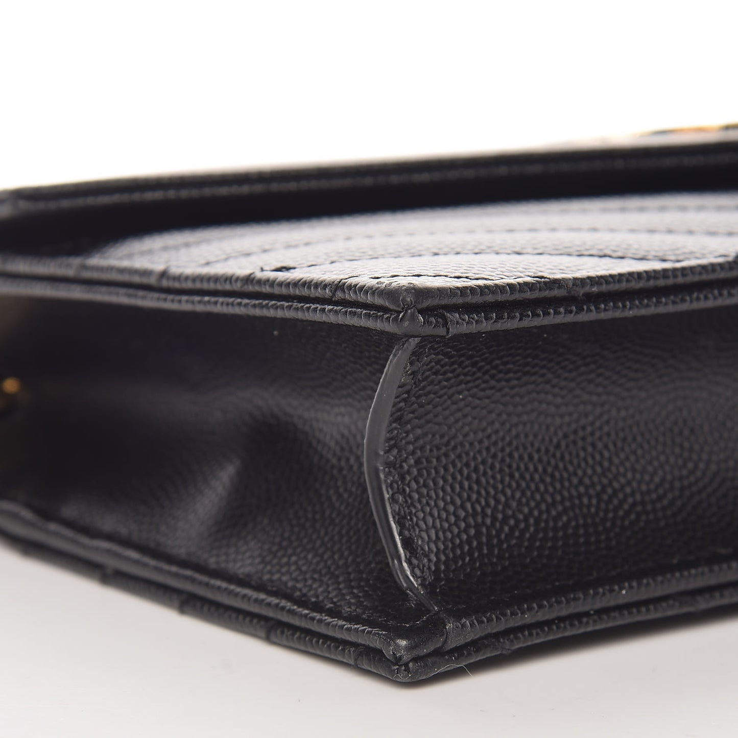 Grain De Poudre Matelasse Chevron Monogram Envelope Chain Wallet Black