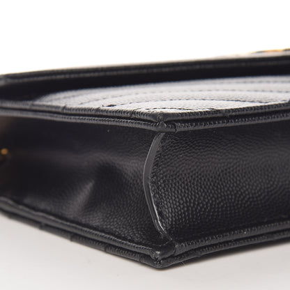 Saint Laurent Grain De Poudre Matelasse Chevron Monogram Envelope Chain Wallet Black 9 of 10