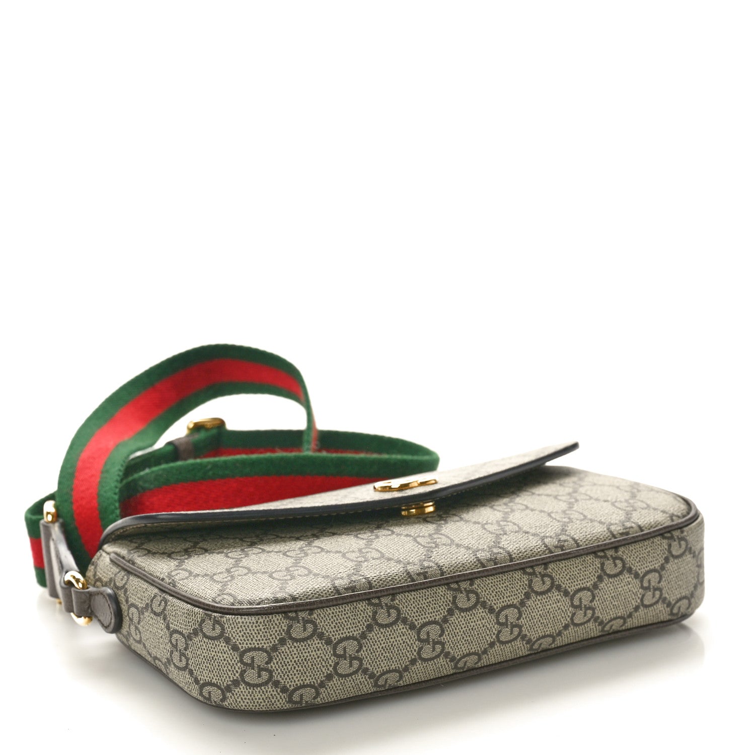 Gucci GG Supreme Monogram Textured Dollar Calfskin Web Mini Ophidia Envelope Shoulder Bag Beige Ebony 4 of 9