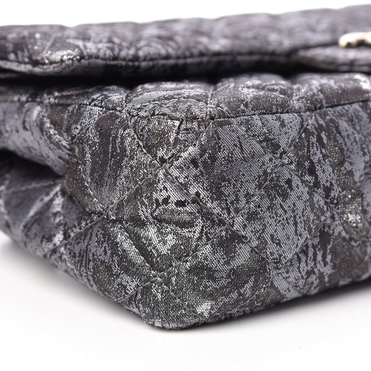 Metallic Brocade Quilted Medium Double Flap Dark Grey