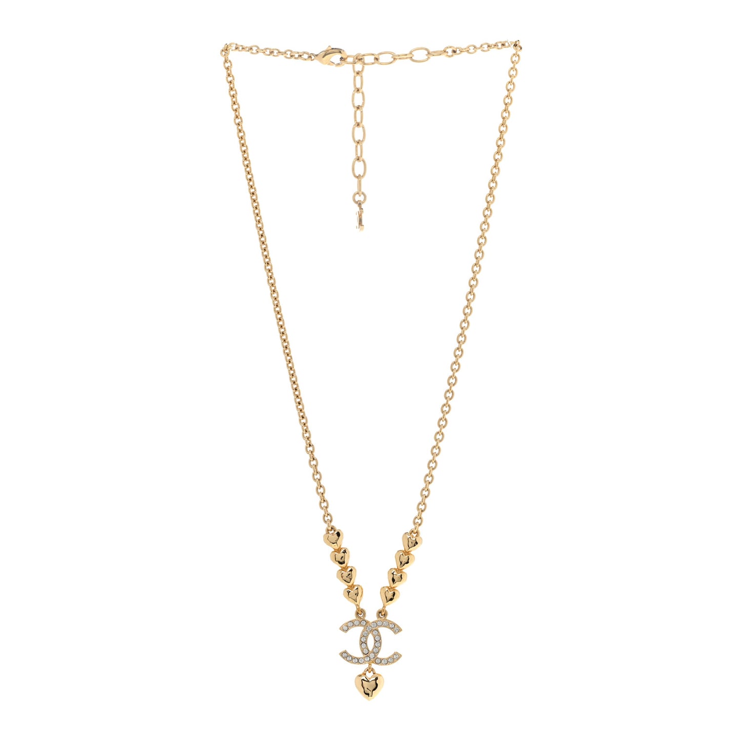 Crystal CC Heart Link Pendant Necklace Gold
