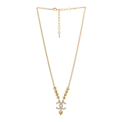 Chanel Crystal CC Heart Link Pendant Necklace Gold 3 of 6