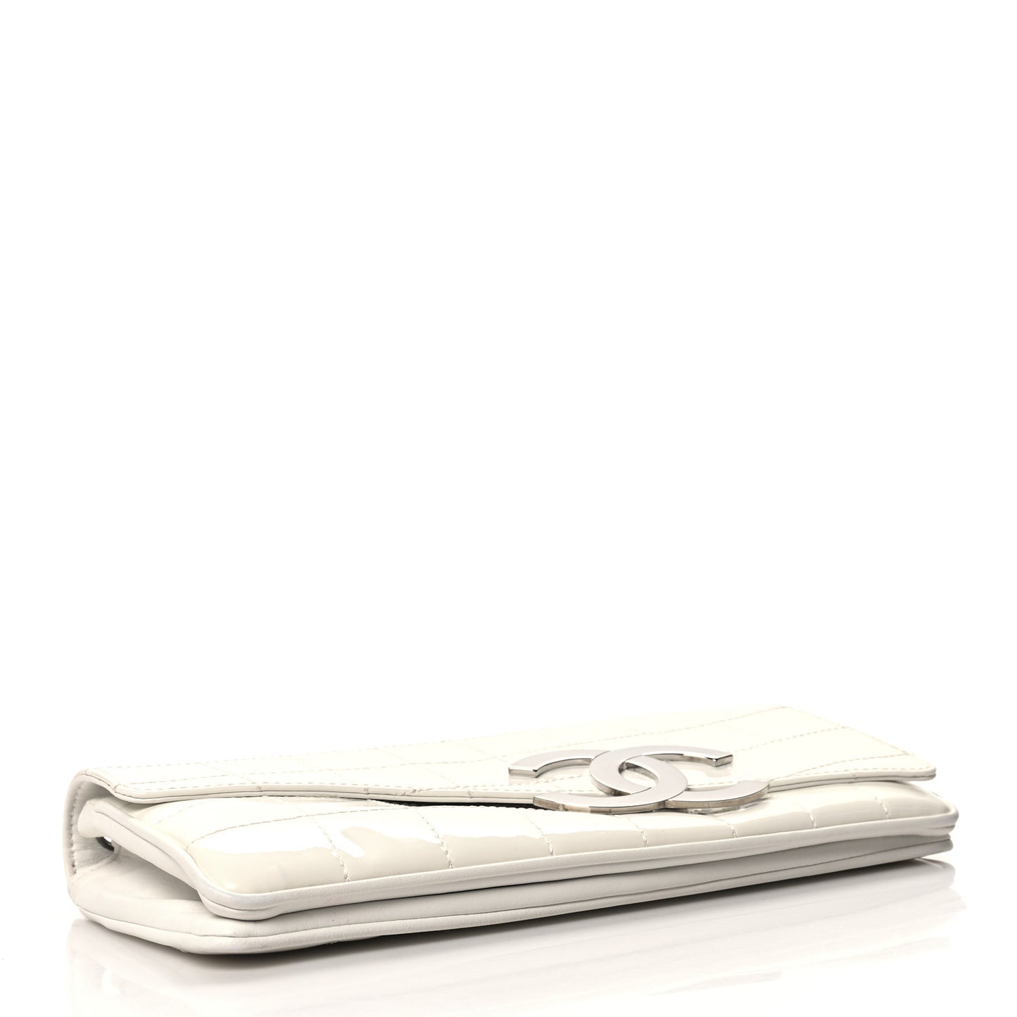 Patent Quilted Diagonal CC East West Chocolate Bar Flap White