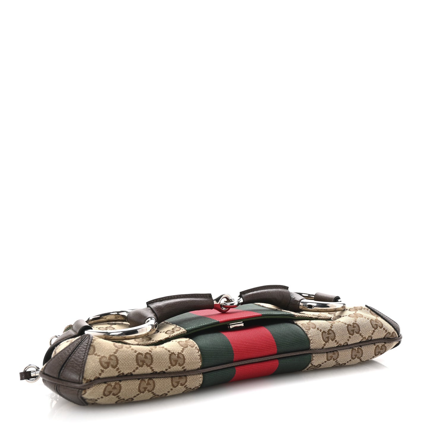 Monogram Textured Dollar Calfskin Heavy Grosgrain Web Medium Maxi Horsebit Chain Shoulder Bag Beige Ebony New Acero