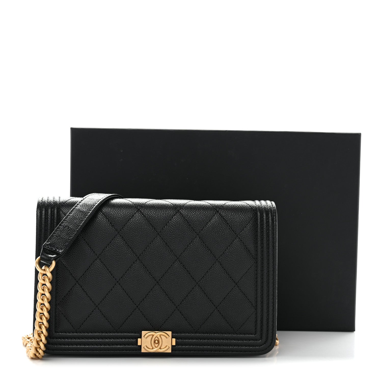 Chanel Caviar Quilted Boy Wallet On Chain WOC Black 42 of 43