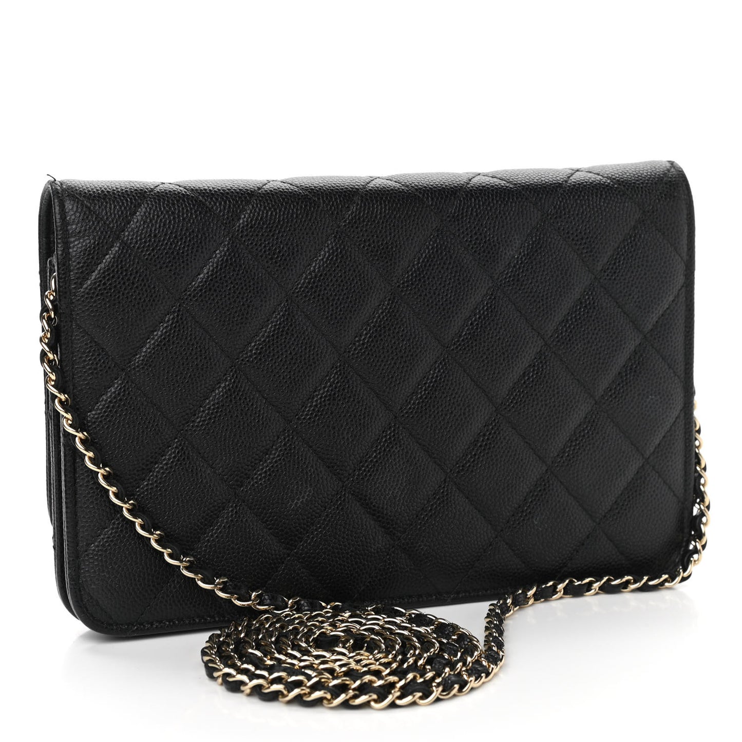 Caviar Quilted Golden Class Wallet On Chain WOC Black