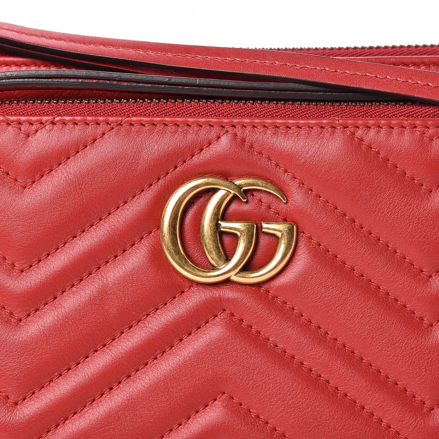 Calfskin Matelasse Small GG Marmont Double Zip Shoulder Bag Hibiscus Red