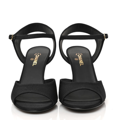 Chanel Grosgrain Metal CC Sandals 36.5 Black 2 of 8