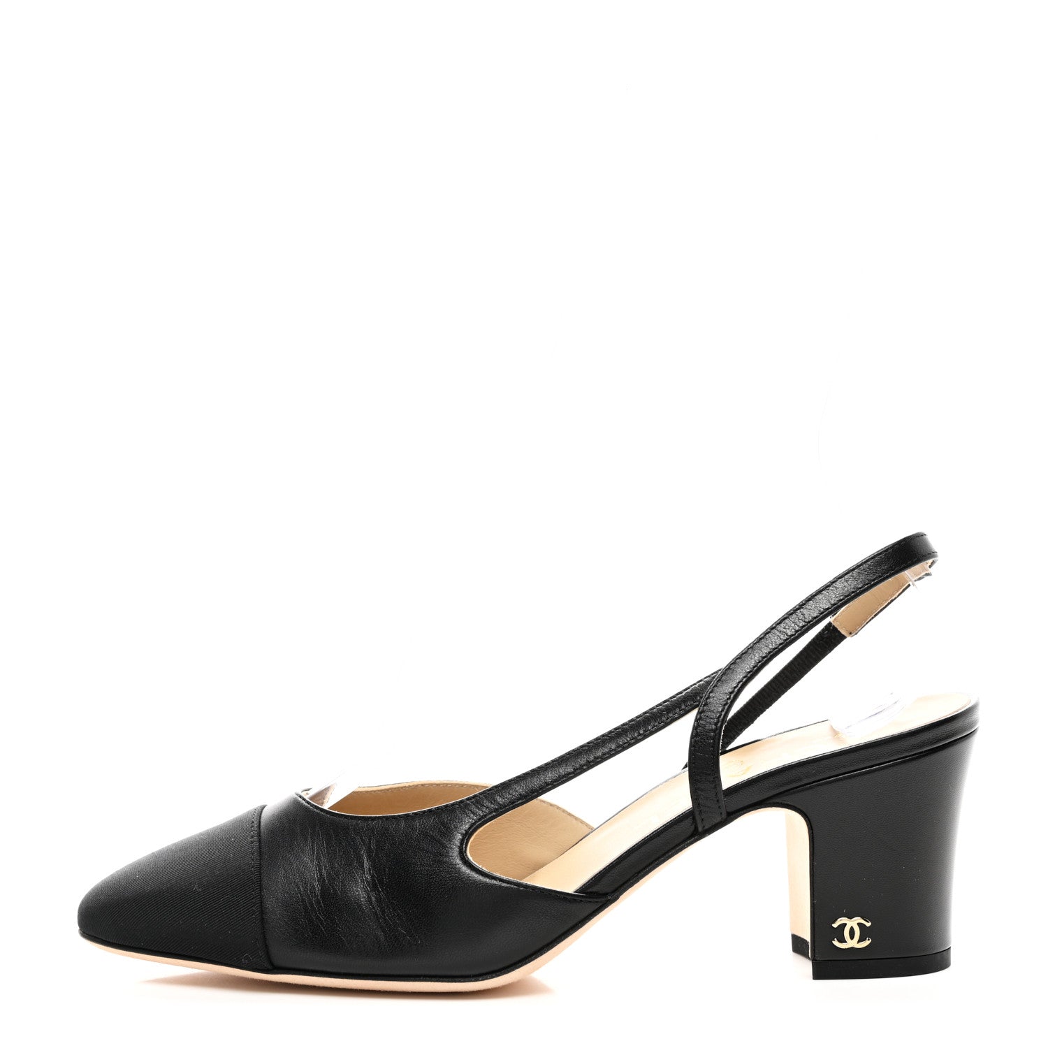 Chanel Goatskin Grosgrain Cap Toe CC Slingback Sandals 38 Black 1 of 7