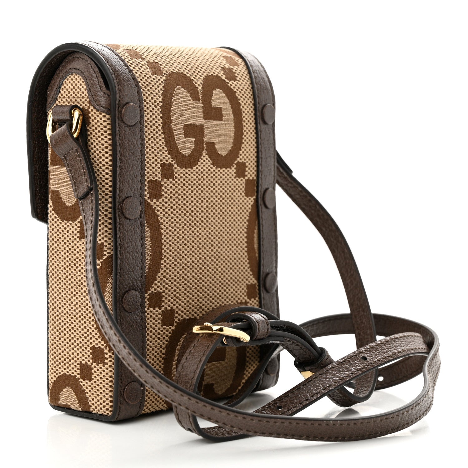 Gucci Monogram Jumbo GG Textured Dollar Calfskin Mini Horsebit 1955 Crossbody Bag Camel Ebony New Acero 3 of 10