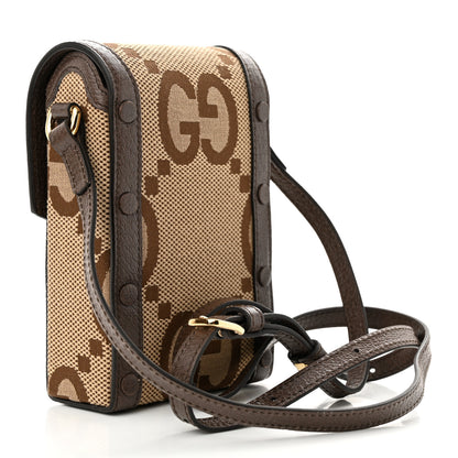 Gucci Monogram Jumbo GG Textured Dollar Calfskin Mini Horsebit 1955 Crossbody Bag Camel Ebony New Acero 3 of 10