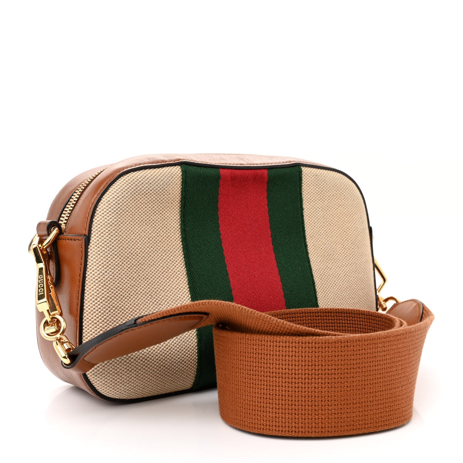 Gucci Vintage Canvas Web Shoulder Bag Sand Cuir 3 of 13