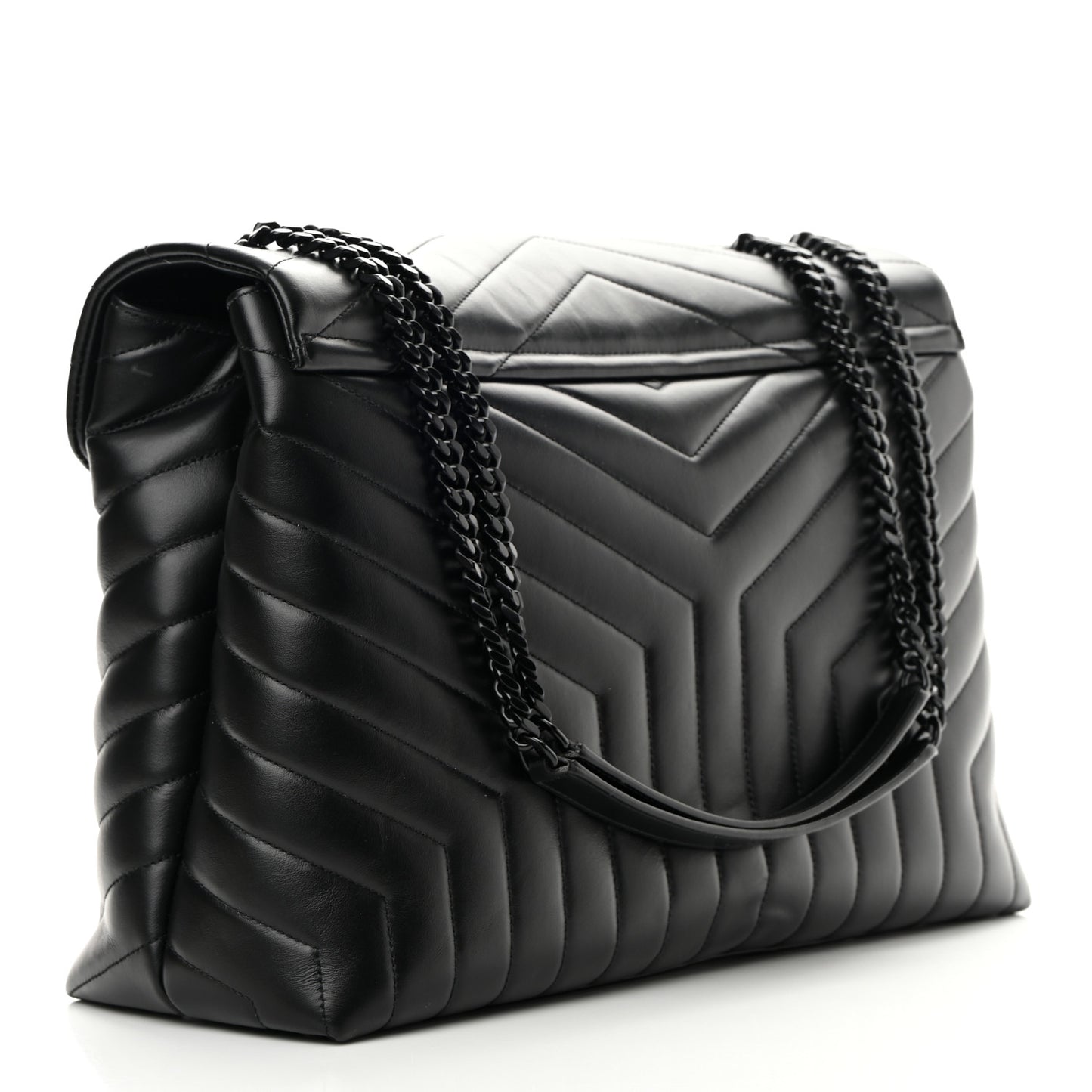 Calfskin Y Quilted Monogram Monochrome Large Loulou Chain Satchel Black