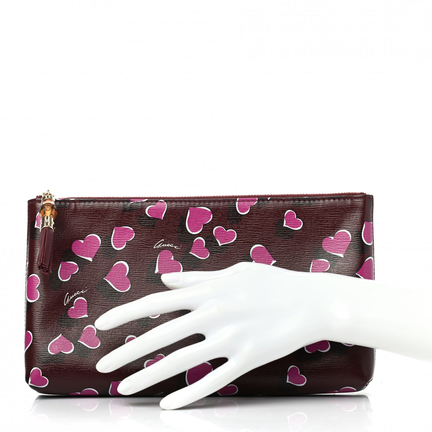Calfskin Heartbeat Print Large Pouch New Wine