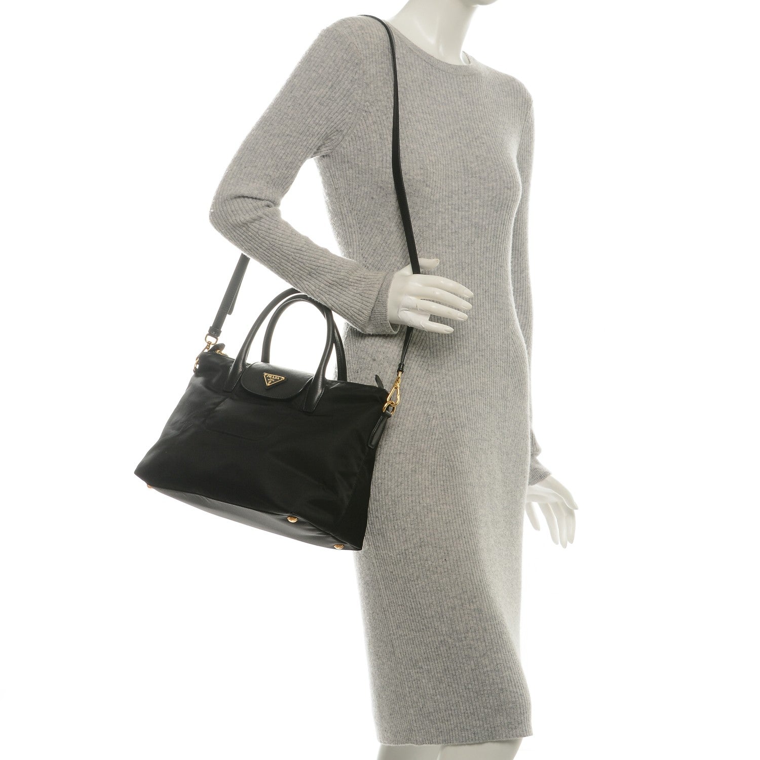Prada Saffiano Tessuto Nylon Tote Nero Black 2 of 6
