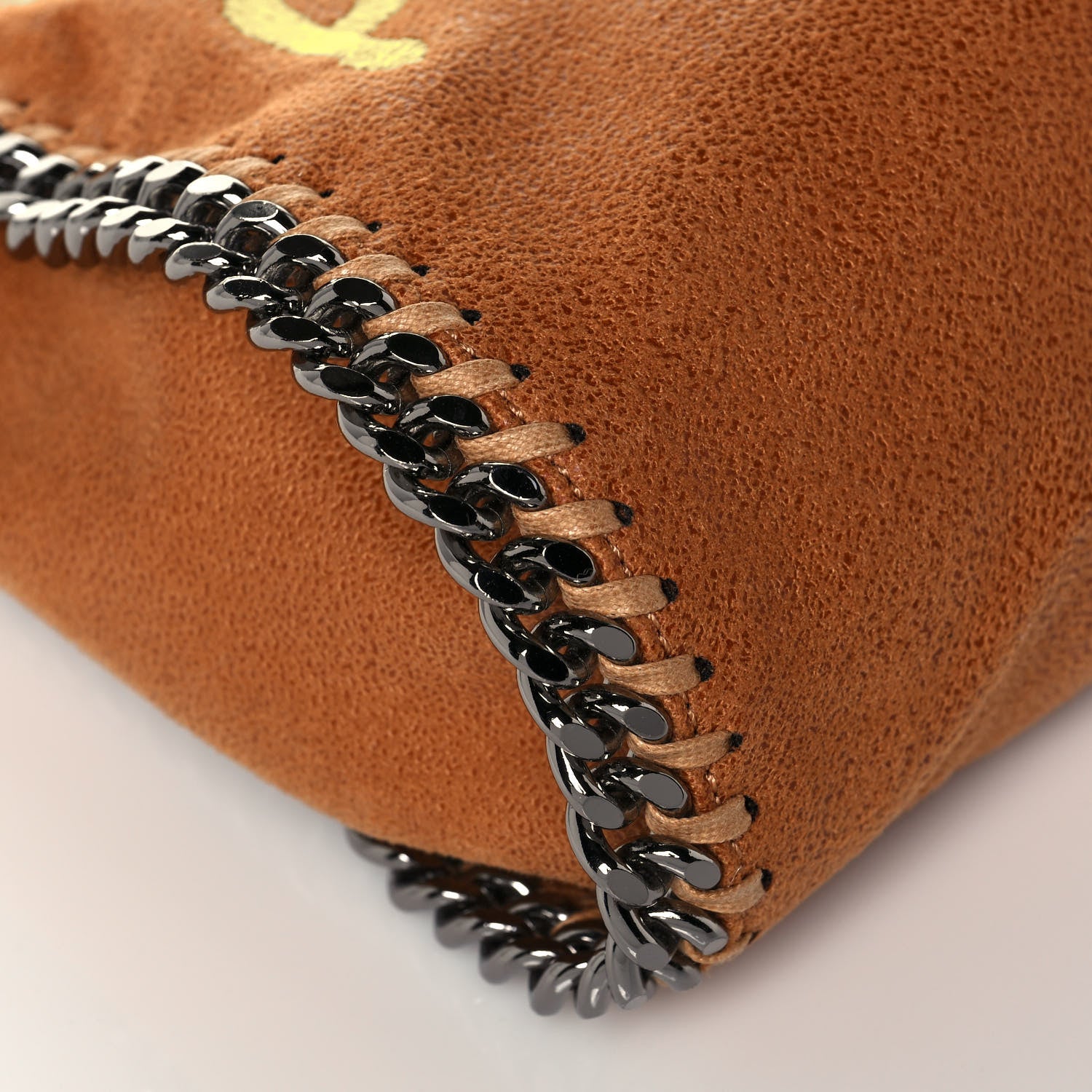 Stella McCartney X ED CURTIS Shaggy Deer Logo Embroidered Mini Falabella Fold Over Tote Brown 8 of 11
