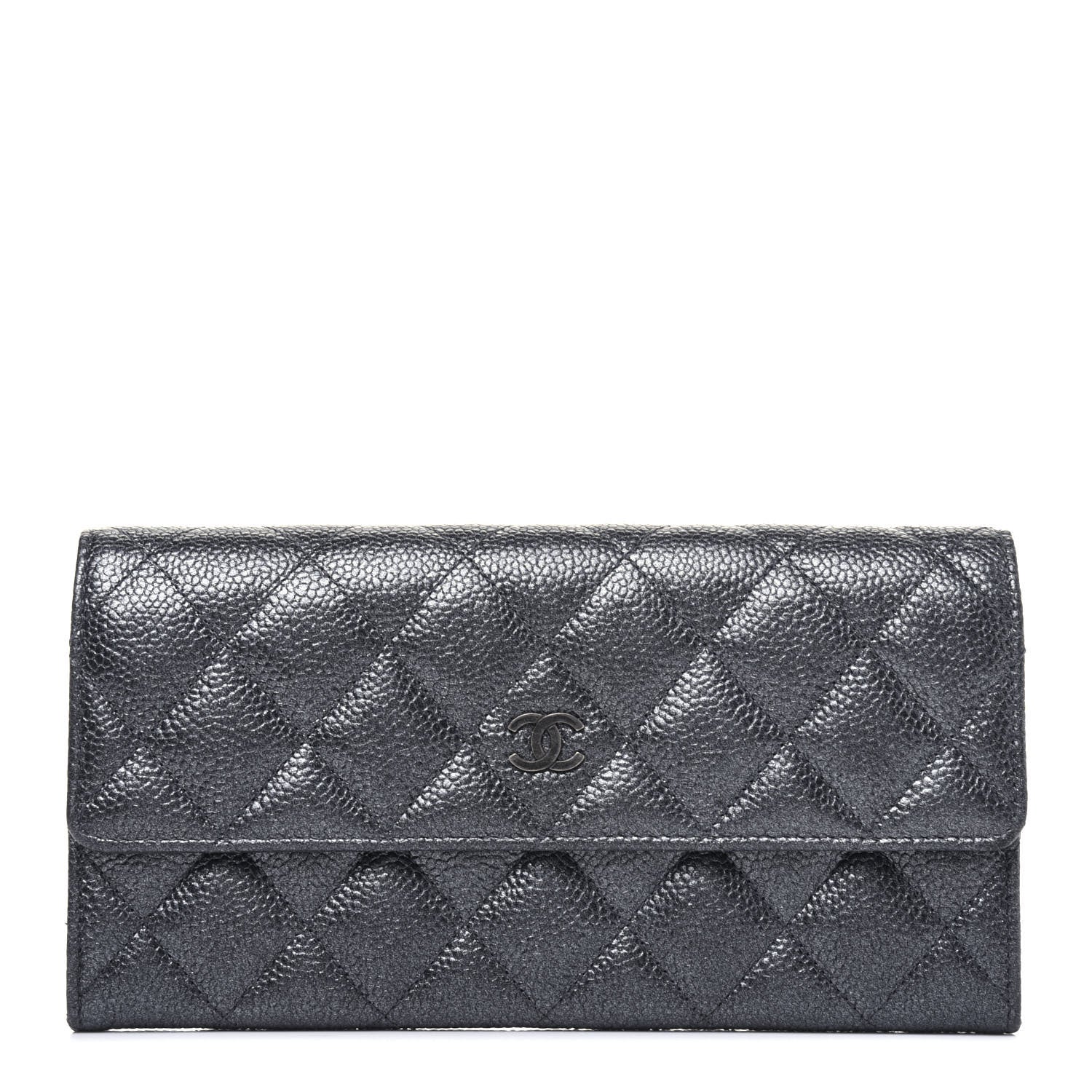 Chanel Metallic Caviar Quilted Large Flap Wallet Charcoal 1 of 18