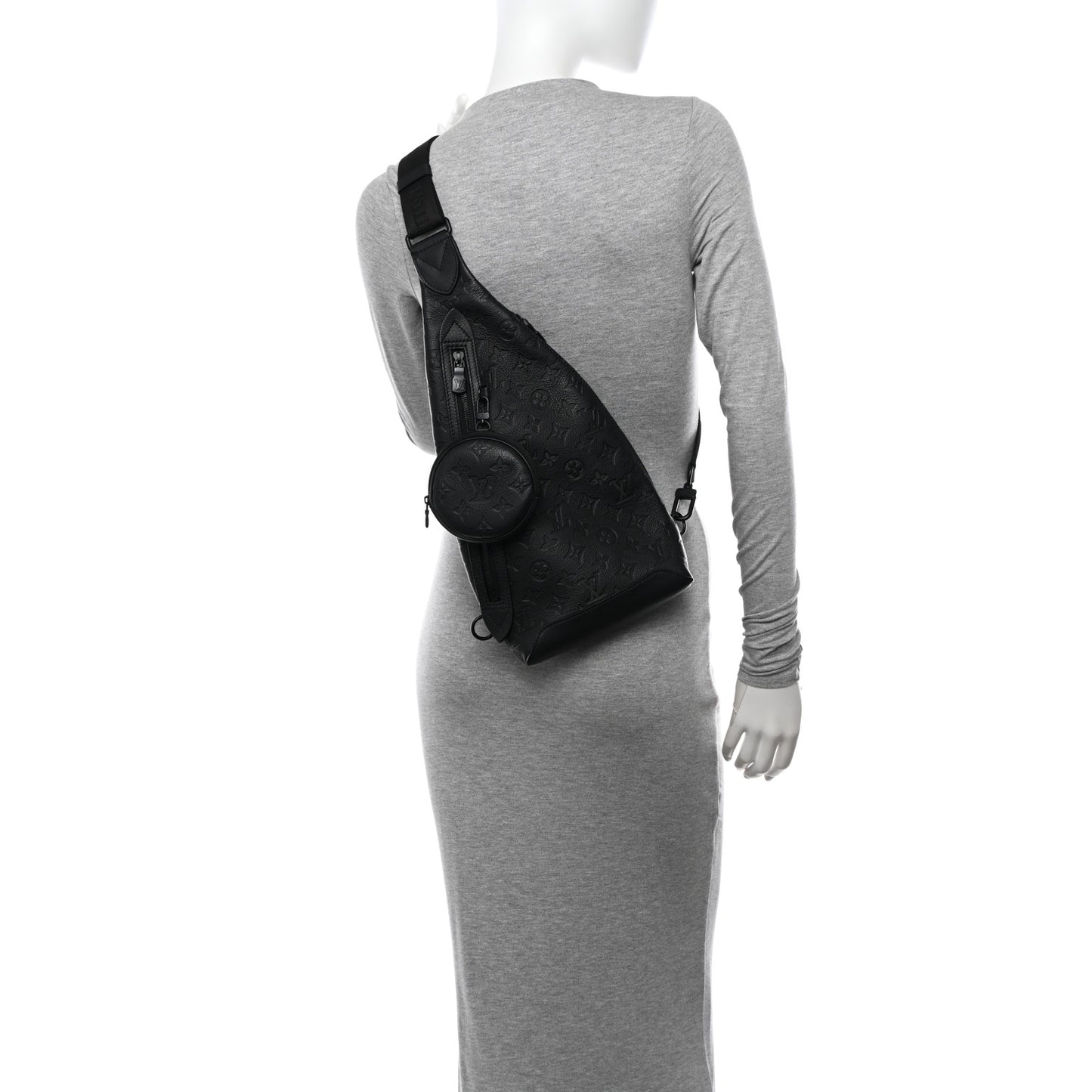 Calfskin Shadow Monogram Duo Slingbag Black